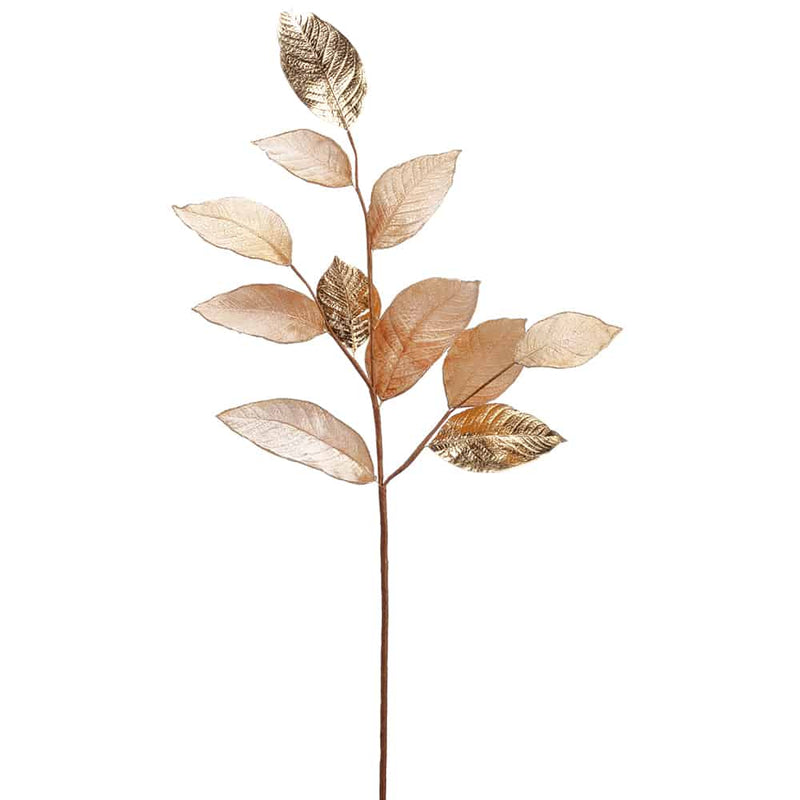 38" Metallic/Velvet Magnolia Leaf Spray Gold (12 stems)