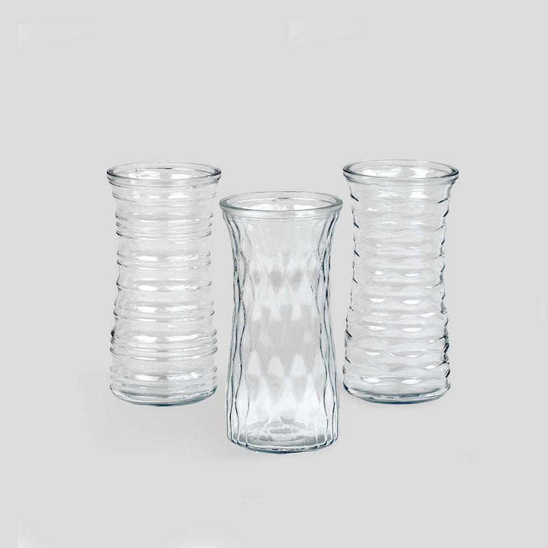 8" Glass Vases Assortment of 3 (Pack of 12)