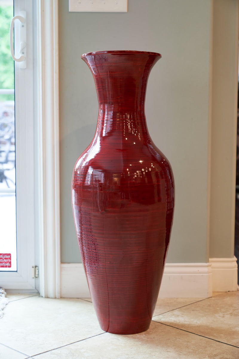 27-In Tall Classic Natural Handmade Bamboo Floor Vase -- Red