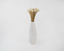 Natural white dried starflower bunches with short stems in a tall textured vase, bulk wholesale display.
