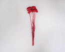 Bundle of dried natural yarrow flowers in vibrant red, wholesale bulk bunches.