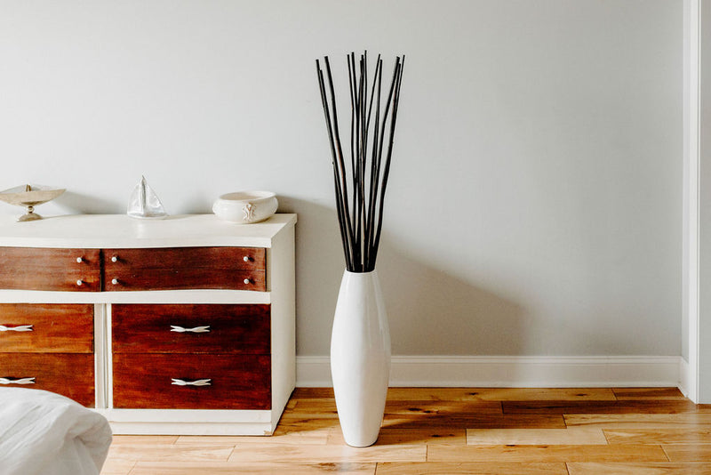 Handmade Bamboo Floor Vase - Cylinder Design in White