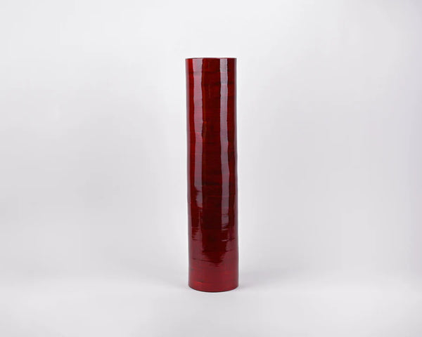 25" Mahogany Red Cylinder Floor Vase with Natural Dried Dune Grass