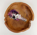 Pink & Purple Floral Sage Smudge Wand with Quartz Crystal