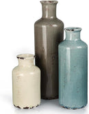 CUCUMI Ceramic Flower Vases Set of 3, Rustic Coastal Home Decor for Farmhouse Shelves, Ocean Beach Style, Mantle, Fireplace, Coffee Table, Shelf for Living Room