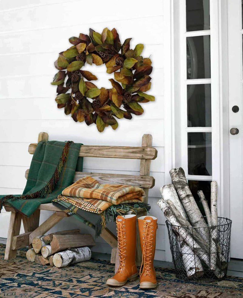 30" Magnolia Leaf Wreath | Green Brown