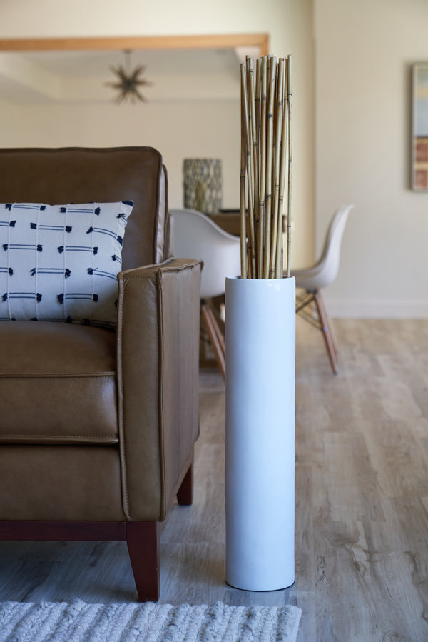 Bamboo Cylinder Floor Vase | 25" | White