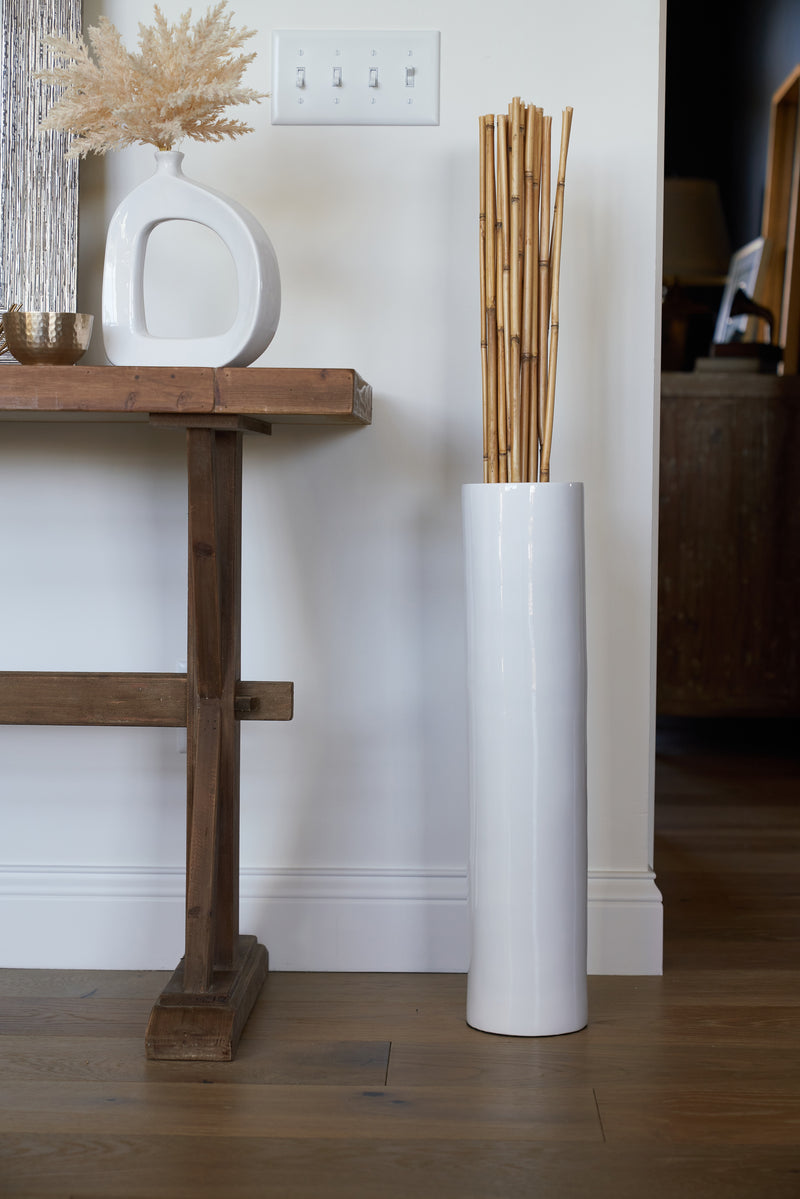 Bamboo Cylinder Floor Vase | 25" | White