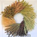19-inch natural dried assorted grains wreath with bulk decorative wheat and seed clusters.