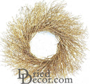 Gold dried quail brush wreath with natural branches, suitable for wholesale and bulk decor.