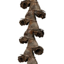 Close-up of dried natural ladder branch with multiple curled seed pods in bulk bundle.