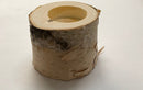 A white birch mini tealight holder, showing the natural pattern of birch wood.
