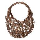 A natural brown vine basket with a braided and knotted design, suitable for floral arrangements.