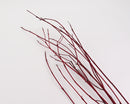 Bundle of long, thin dried dogwood branches in natural reddish-brown, wholesale bulk display.