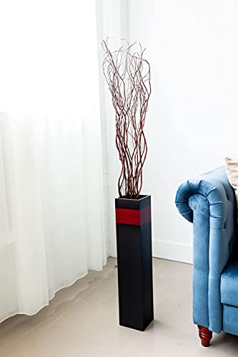 Rectangle Tall Floor Vase | Black with Red Accent
