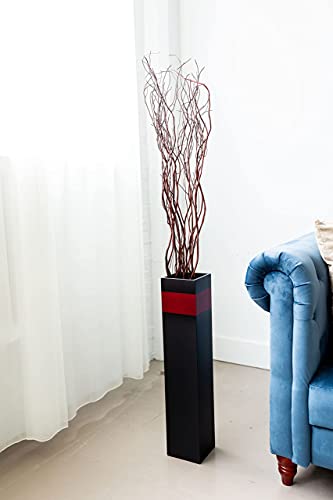 Rectangle Tall Black Floor Vase - Red Accent