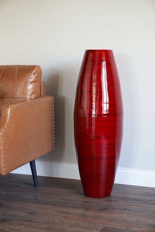Handmade Bamboo Floor Vase - Cylinder Design | Red