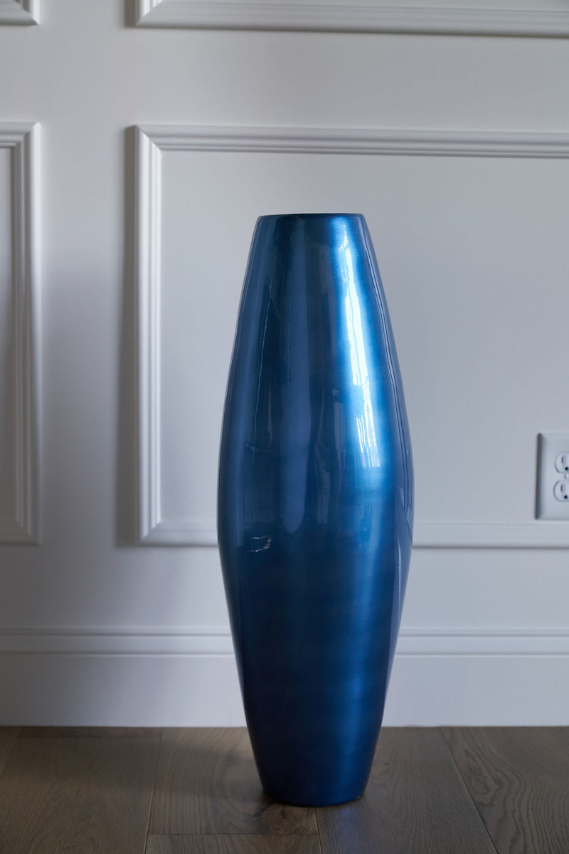 Handmade Bamboo Floor Vase - Cylinder Design in Dark Blue