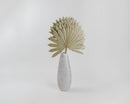 Dried natural sun palm fan in tall textured white vase for wholesale bulk display.