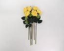 Bundle of 12 yellow dried rose sprays with natural green leaves, wholesale bulk stems.