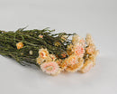 Bulk dried natural straw flowers in blush tones with green stems, arranged in a large wholesale bunch.
