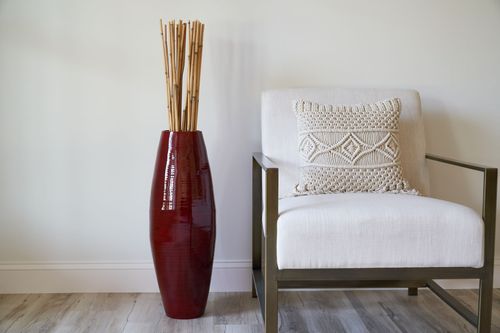 Handmade Bamboo Floor Vase - Cylinder Design | Red