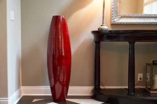 Handmade Bamboo Floor Vase - Cylinder Design in Red Oil