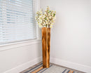 41" dried cherry blossom spray with 12 cream stems in a tall wooden vase, natural wholesale bulk display.