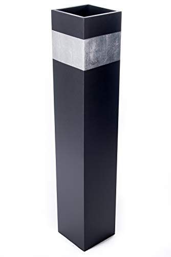Rectangle Tall Floor Vase | Black with Silver Accent