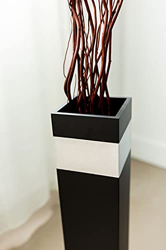Rectangle Tall Floor Vase | Black with Silver Accent