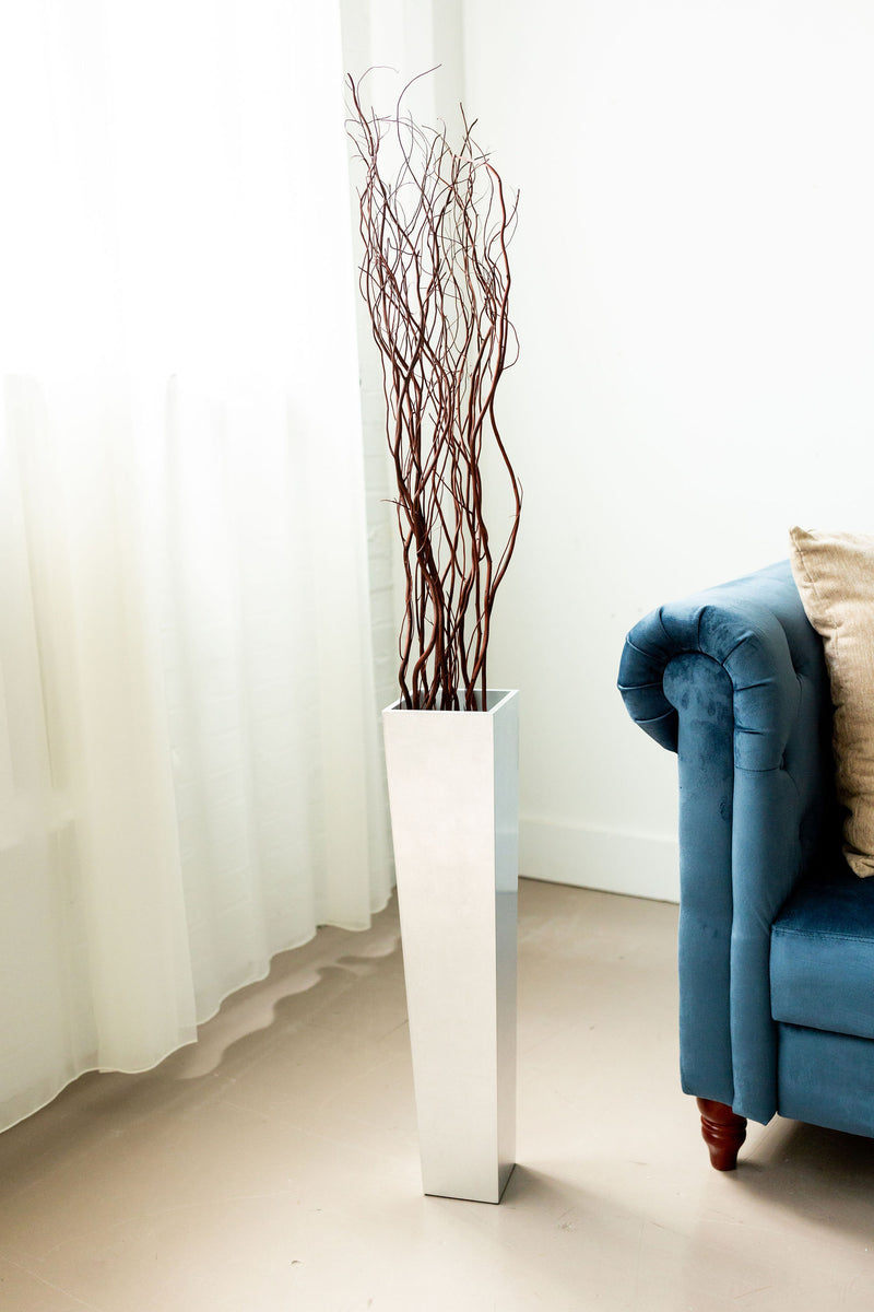 Tapered Wood Floor Vase with Curly Willow Branches