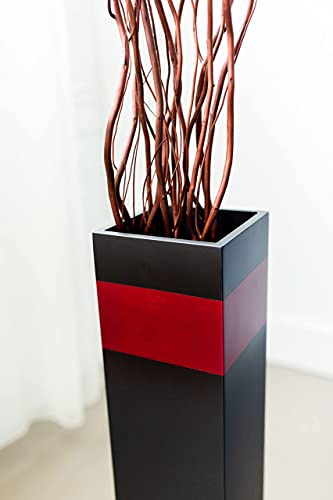Rectangle Tall Floor Vase | Black with Red Accent
