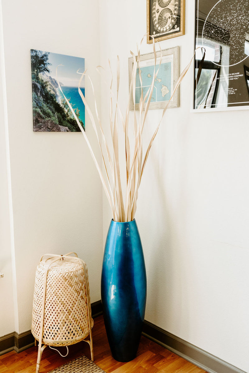 Handmade Bamboo Floor Vase - Cylinder Design | Blue