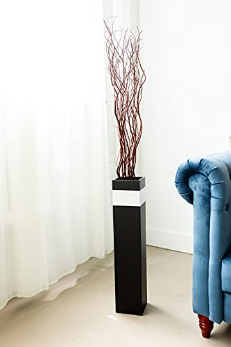 Rectangle Tall Floor Vase | Black with Silver Accent