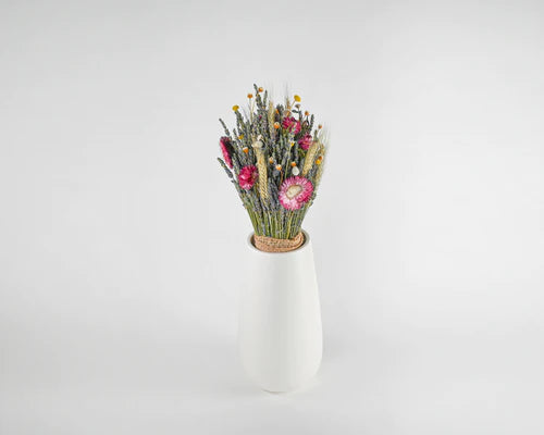Ivory Ceramic Table Vase with Lavender Bouquet Arrangement