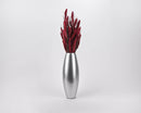 Silver handmade bamboo vase with natural dried burgundy stems, ideal for wholesale or bulk décor.