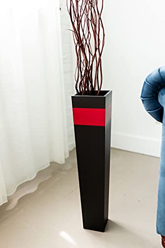 Tapered Wood Floor Vase | Red Accent