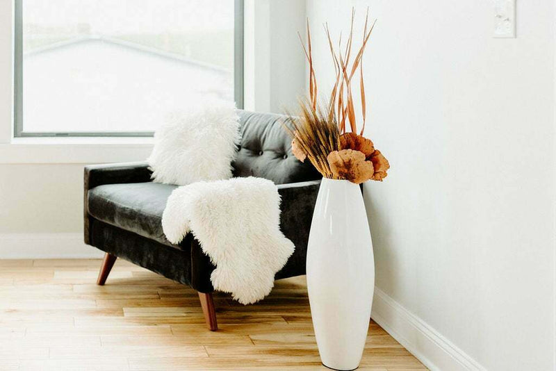 Handmade Bamboo Floor Vase - Cylinder Design in White
