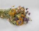 XL dried natural flower bouquet with yellow, purple, and beige blooms in bulk wholesale set.