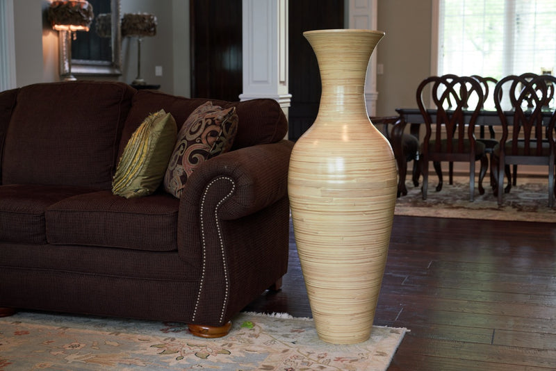 36-In Tall Classic Handmade Bamboo Floor Vase | Natural