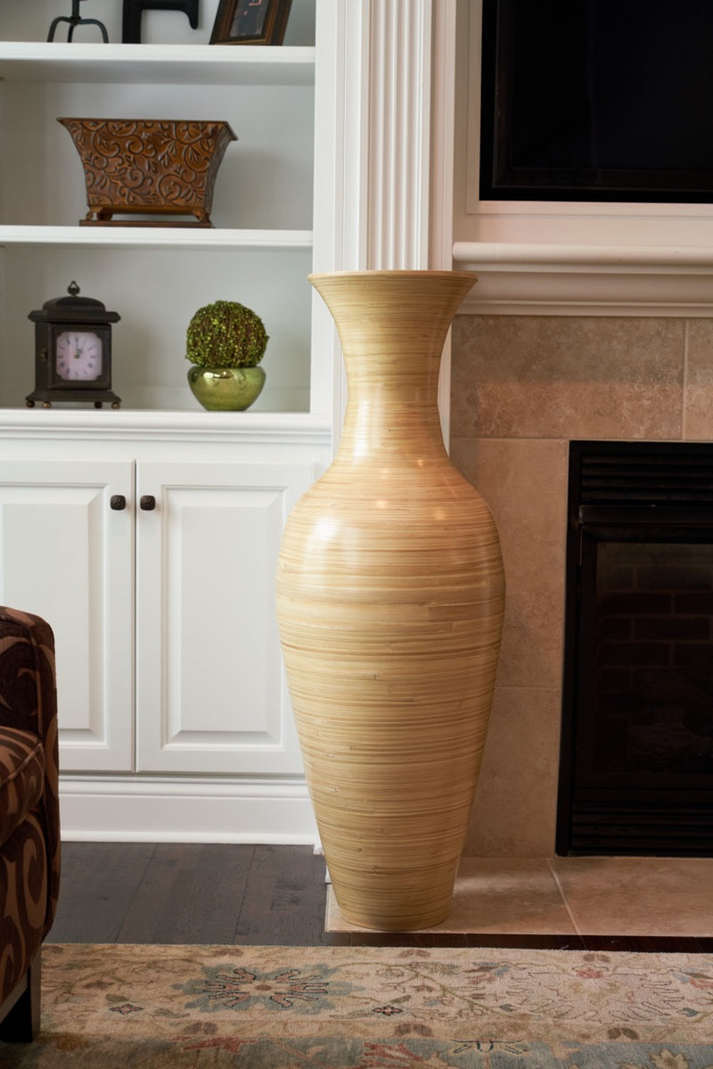 36-In Tall Classic Handmade Bamboo Floor Vase | Natural