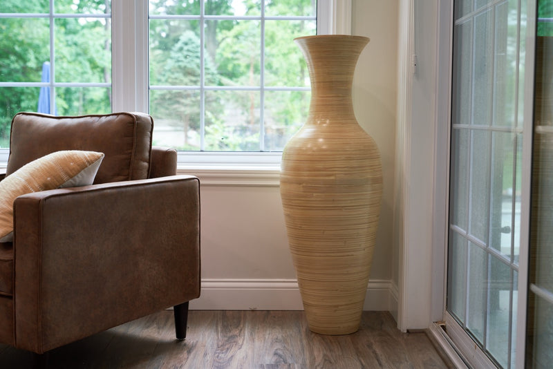 36-In Tall Classic Handmade Bamboo Floor Vase | Natural