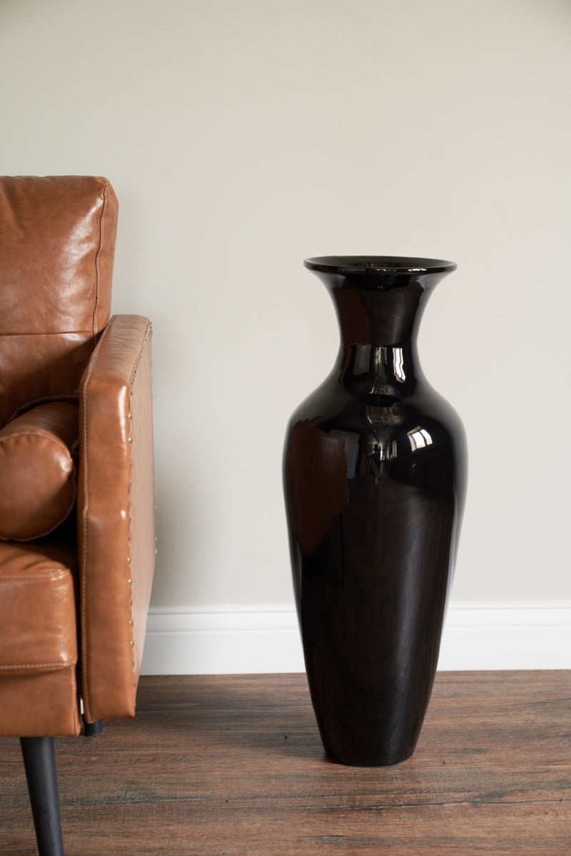 27-In Tall Classic Natural Handmade Bamboo Floor Vase -- Black
