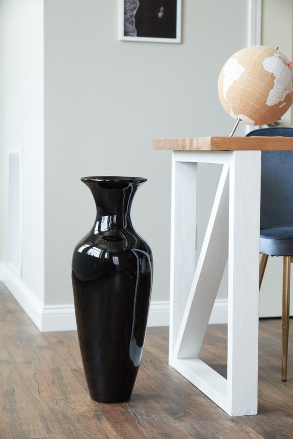 27-In Tall Classic Natural Handmade Bamboo Floor Vase -- Black