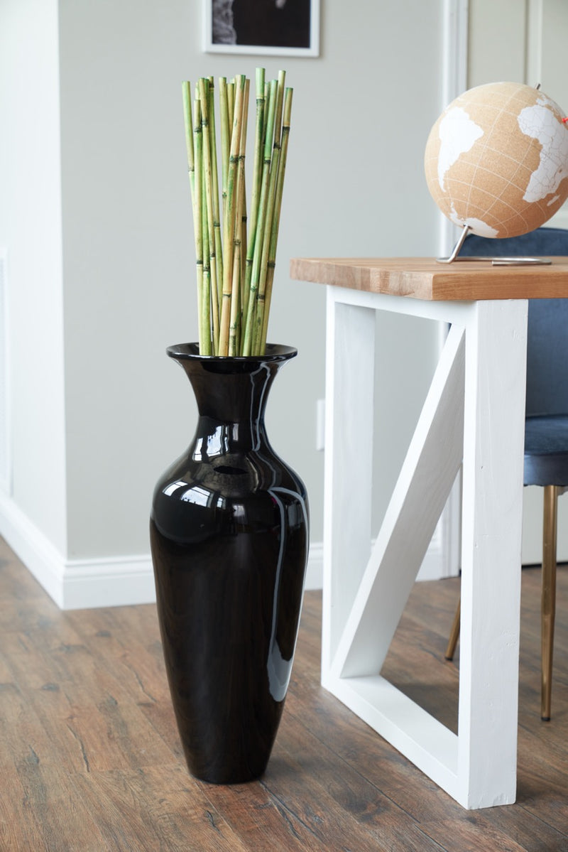 27-In Tall Classic Natural Handmade Bamboo Floor Vase -- Black