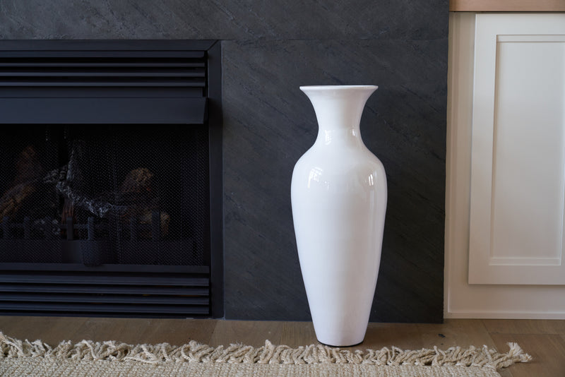 Classic Bamboo Floor Vase - White Lacquer Finish