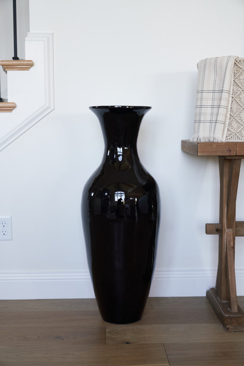 36-In Tall Classic Natural Handmade Bamboo Floor Vase -- Black