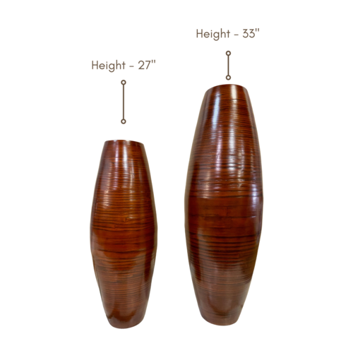 Handmade Bamboo Floor Vase - Cylinder Design in Brown