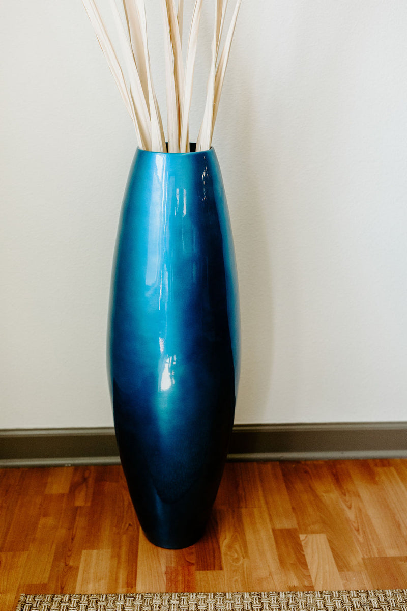 Handmade Bamboo Floor Vase - Cylinder Design | Blue