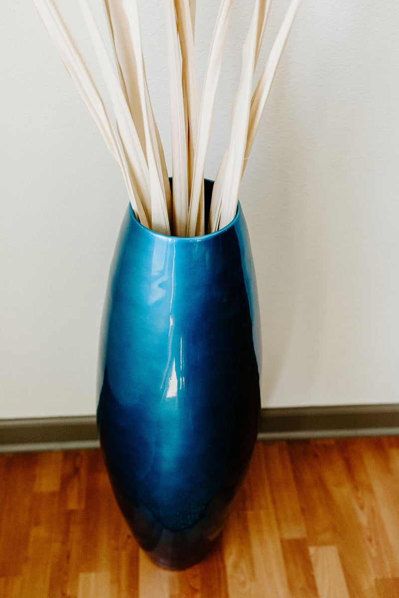Handmade Bamboo Floor Vase - Cylinder Design | Blue